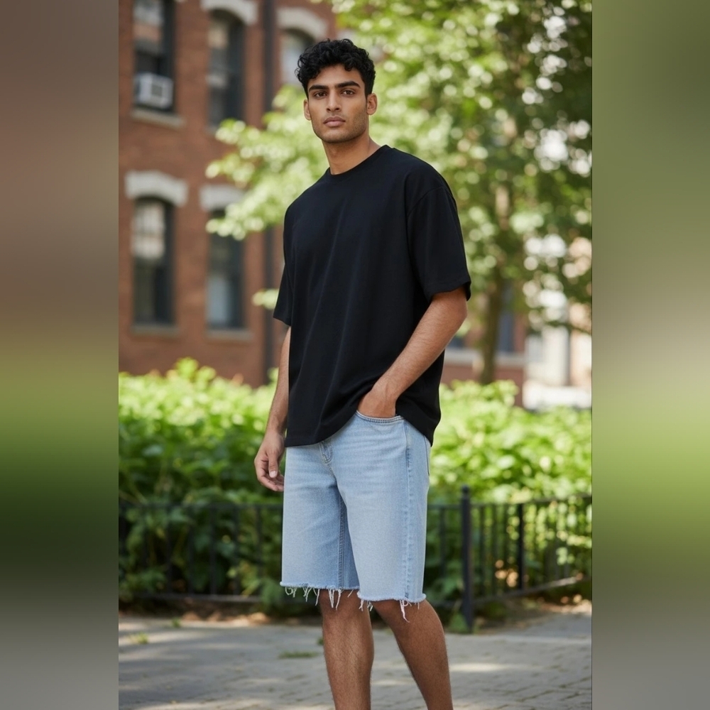 H&M Light Blue Slim Fit Light Blue Denim Shorts Size 38